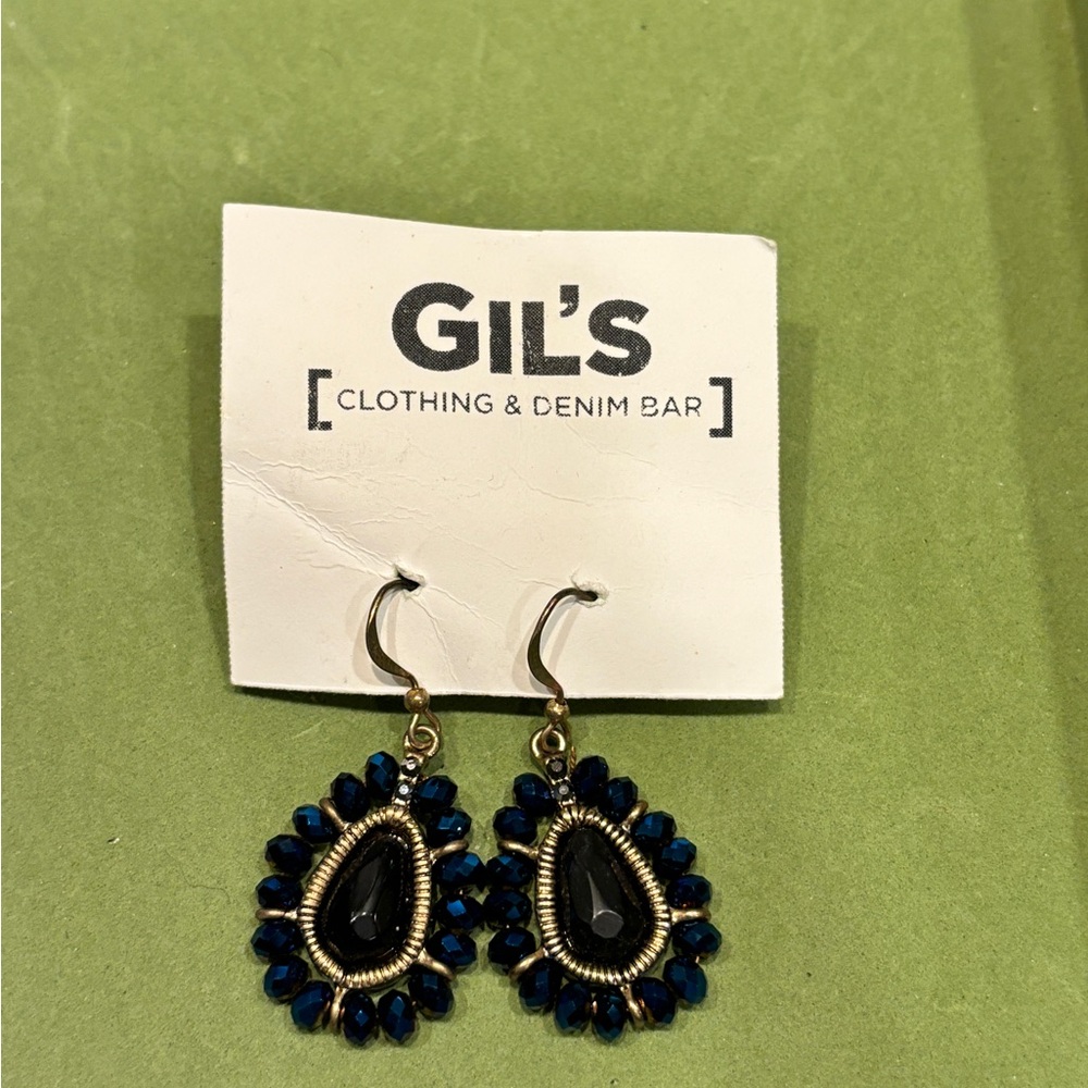 Blue and Gold Art Deco Earrings NWT